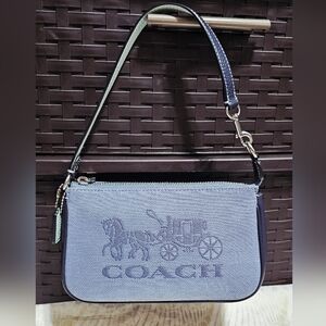 Coach Nolita 19 Colorblock Horse And Carriage Jacquard Bag Wristlet Purse Blue